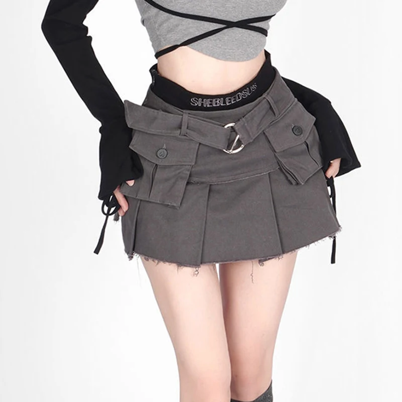 Y2K High Waist Denim Skirt - Patchwork Cargo Style for Women