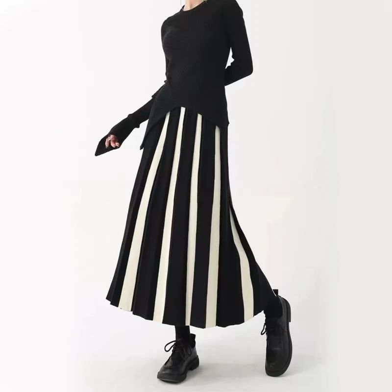 Y2K High Waist Patchwork Pleated Midi Skirt - Streetwear Chic A-Line Style