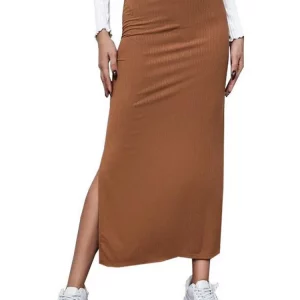 Y2K High Waist Split Skirt - Solid Color Bodycon - Korean Fashion