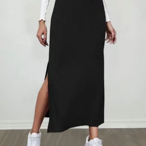 Y2K High Waist Split Skirt - Solid Color Bodycon - Korean Fashion