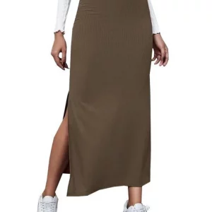 Y2K High Waist Split Skirt - Solid Color Bodycon - Korean Fashion