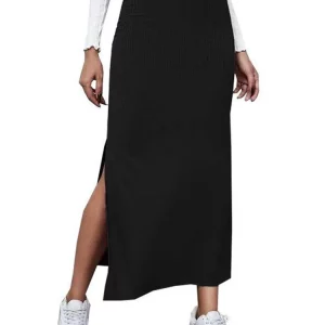 Y2K High Waist Split Skirt - Solid Color Bodycon - Korean Fashion