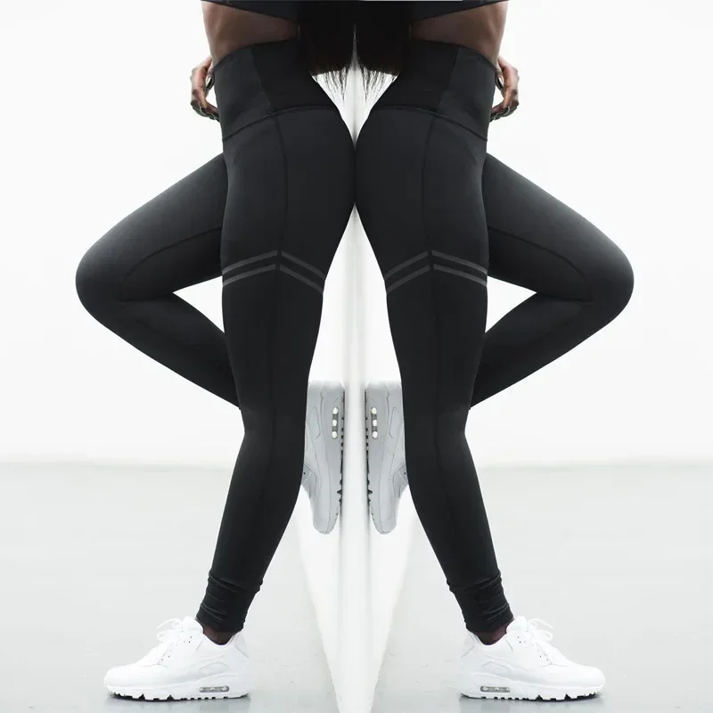 Y2K High Waist Sport Leggings - Stripe Print Fitness Tights