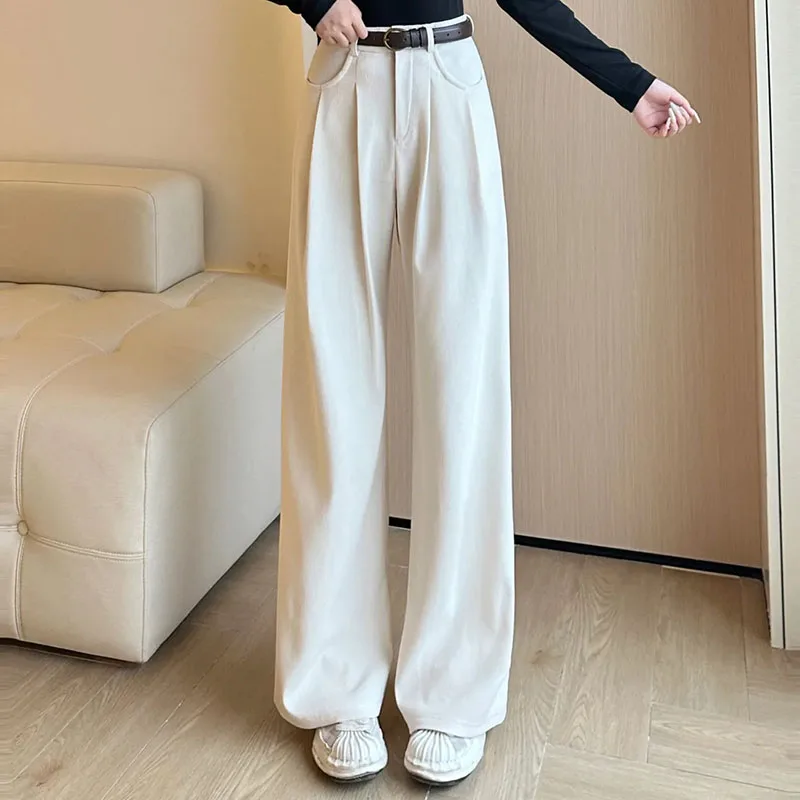 Y2K High Waist Wide Leg Pants - Korean Belted Streetwear Trousers