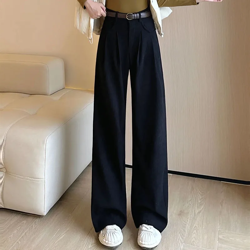 Y2K High Waist Wide Leg Pants - Korean Belted Streetwear Trousers