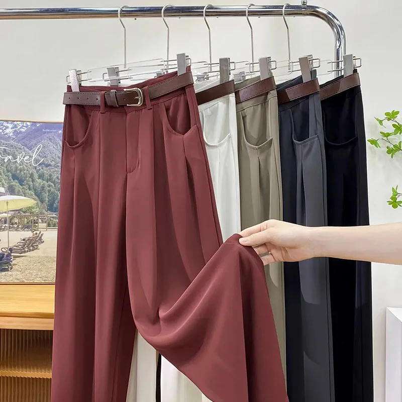 Y2K High Waist Wide Leg Pants - Korean Fall Fashion Solid Suit Trousers