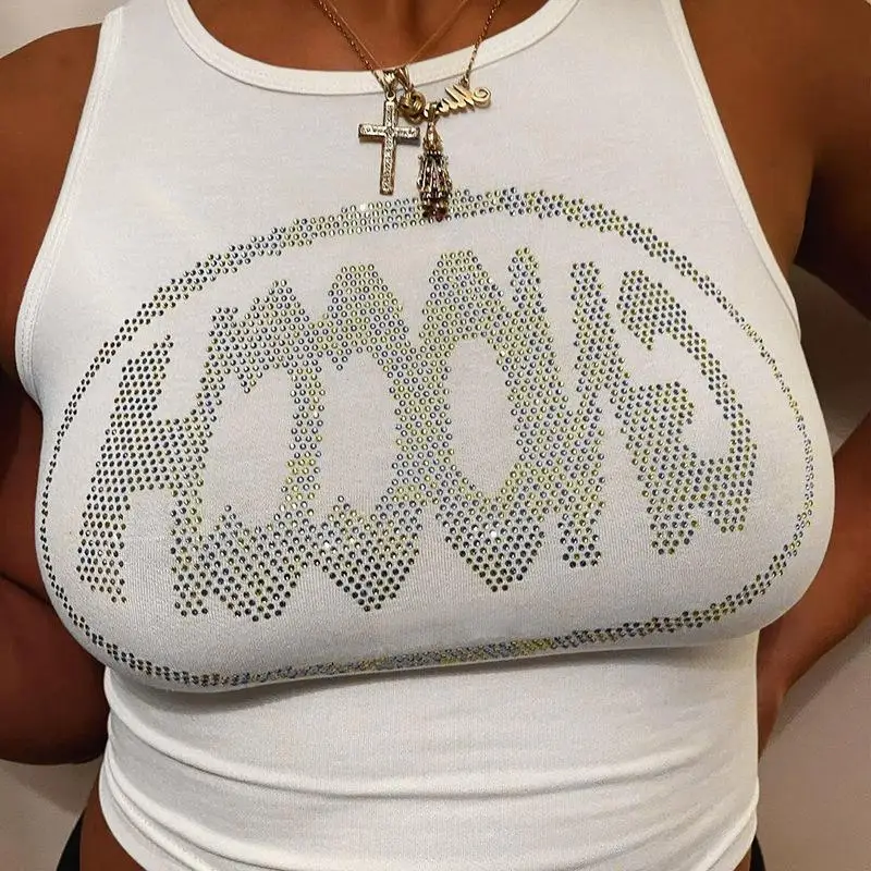 Y2K Hip Hop Diamond Sleeveless Crop Top - Retro Streetwear for Women