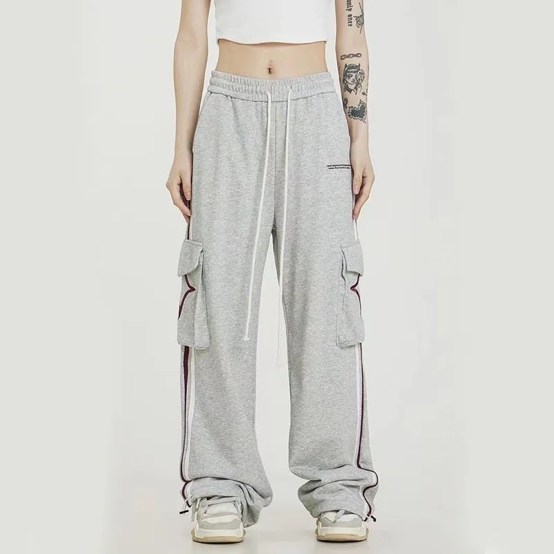 Y2K Hip Hop Stripe Cargo Pants - High Waist Streetwear Wide Leg Sweatpants