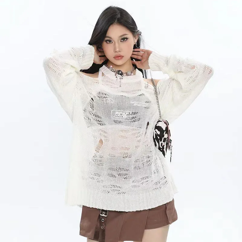 Y2K Hollow Out Knit Pullover: Sexy Summer Fashion Top