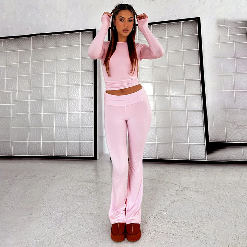 Y2K Inspired 2-Piece Set: Crop Top & Flare Pants - Casual Women's Outfit