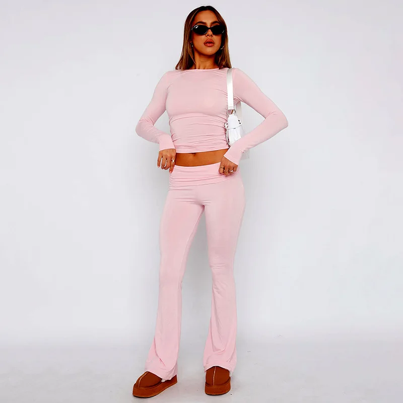 Y2K Inspired 2-Piece Set: Crop Top & Flare Pants - Casual Women's Outfit