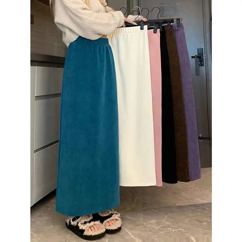 Y2K Inspired Corduroy Midi Skirt - Oversized High Waist Casual Streetwear