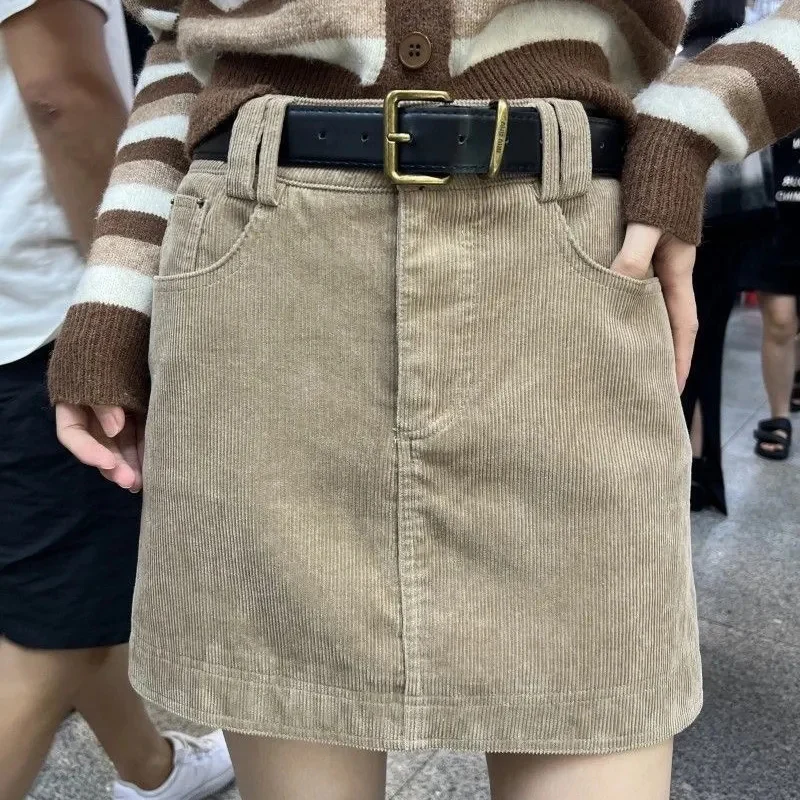 Y2K Inspired Corduroy Mini Skirt - High Waist Preppy A-Line Style