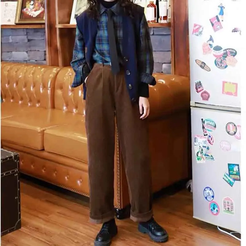 Y2K Inspired Corduroy Wide Leg Pants - Winter Warmth & Retro Style