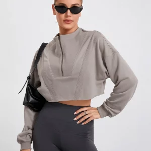 Y2K Inspired Cropped Sweatshirt - Solid Color Loose Pullover for Casual Streetwear