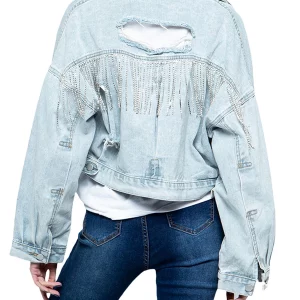 Y2K Inspired Denim Crop Jacket with Tassel Detail - Women's Streetwear