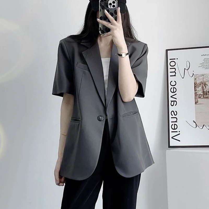 Y2K Inspired Grey Short-Sleeved Blazer - Retro Fashion 2024