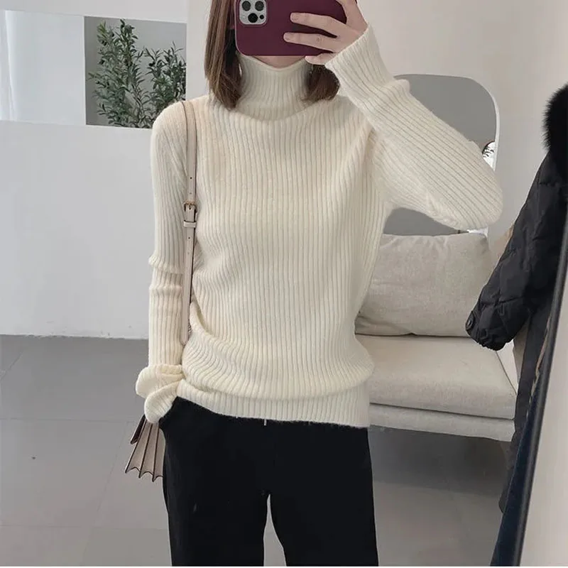 Y2K Inspired Korean Mock Neck Knit Sweater - Casual Spring Fashion