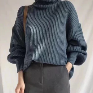 Y2K Inspired Korean Turtleneck Sweater - Vintage Style Lazy Wind Knit Pullover