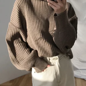 Y2K Inspired Korean Turtleneck Sweater - Vintage Style Lazy Wind Knit Pullover