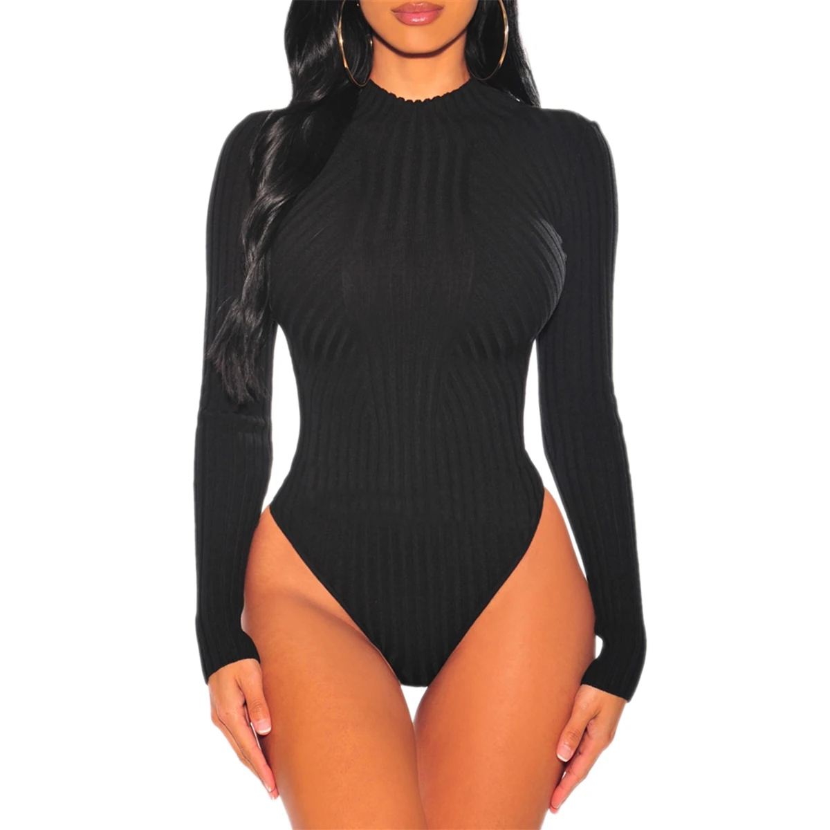 Y2K Inspired Ribbed Knit Bodysuit - Long Sleeve Sexy Romper