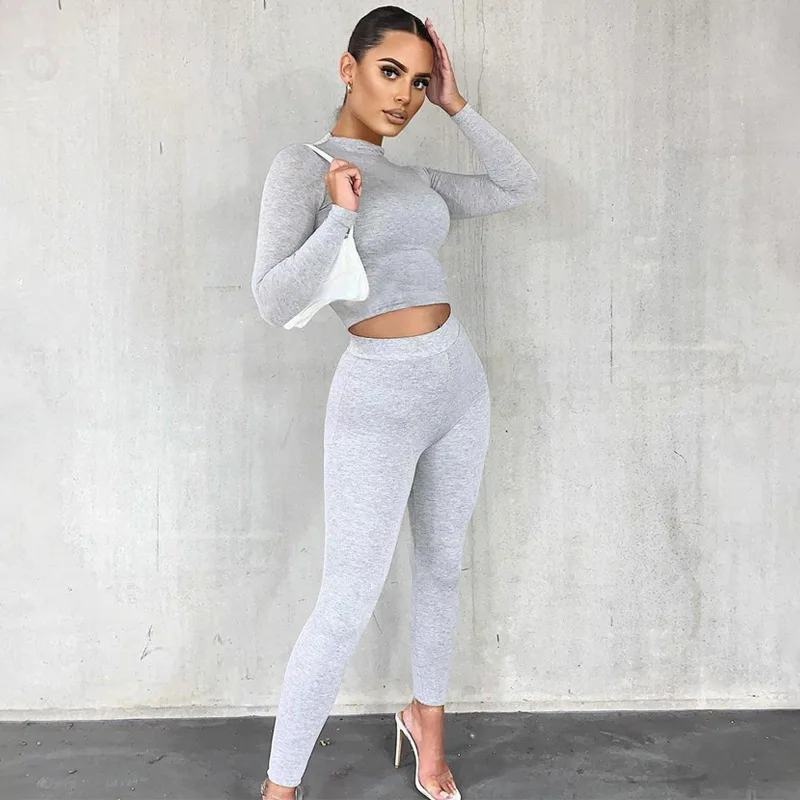 Y2K Inspired Solid Color Two-Piece Set: Crop Top & High Waist Leggings