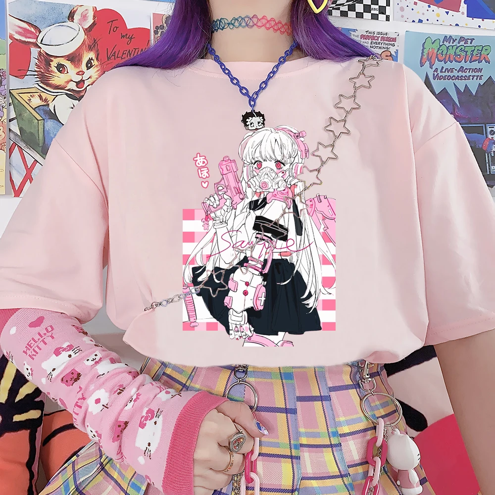 Y2K Kawaii Harajuku Cartoon Pink Top - Vintage Streetwear Casual T-shirt