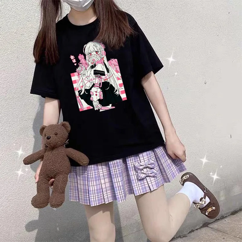 Y2K Kawaii Harajuku Cartoon Pink Top - Vintage Streetwear Casual T-shirt