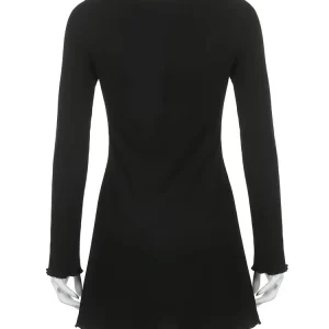 Y2K Knit Elegant Dress - V-Neck Office Lady Irregular Hem Slim Fit