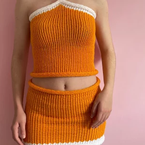 Y2K Knit Skirt Set: Crochet Halterneck Vest & Low Waist Mini Skirt