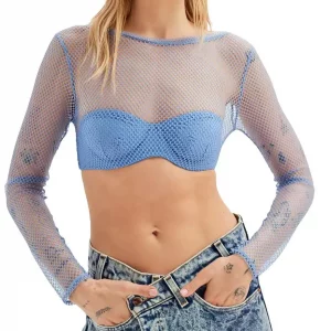 Y2K Knitted Long Sleeve Crewneck Tee Shirt - Solid Color Crop Top