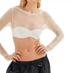 Y2K Knitted Long Sleeve Crewneck Tee Shirt - Solid Color Crop Top