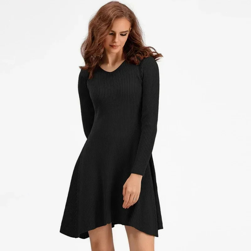 Y2K Knitted Mini Dress: Casual Autumn Bodycon Pleated Retro Streetwear