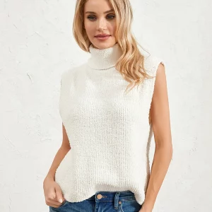 Y2K Knitted Tank Top - Sexy Turtleneck Sweater Vest for Women