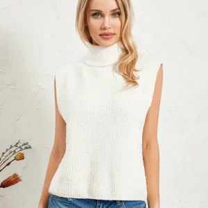 Y2K Knitted Tank Top - Sexy Turtleneck Sweater Vest for Women