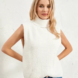 Y2K Knitted Tank Top - Sexy Turtleneck Sweater Vest for Women