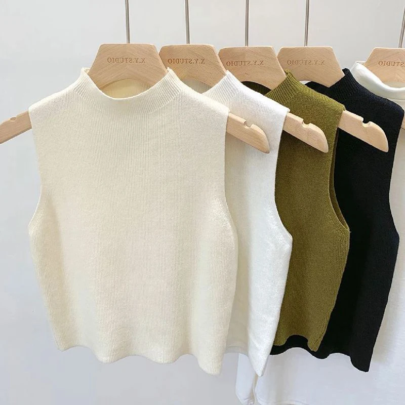 Y2K Knitted Tank Top: Summer-Fall Slim Sweater Sleeveless Solid Pullover