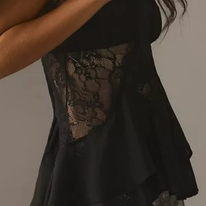 Y2k Lace Cami Top with Sheer Mesh Layered Hem - Sexy Slim Fit Spaghetti Strap Vest