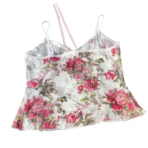 Y2K Lace Camisole Crop Top - Sheer Floral V-Neck Slim Fit Sleeveless Vest