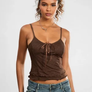 Y2K Lace Camisole: Tie-Up V-Neck Double Layer Sleeveless Tank Top