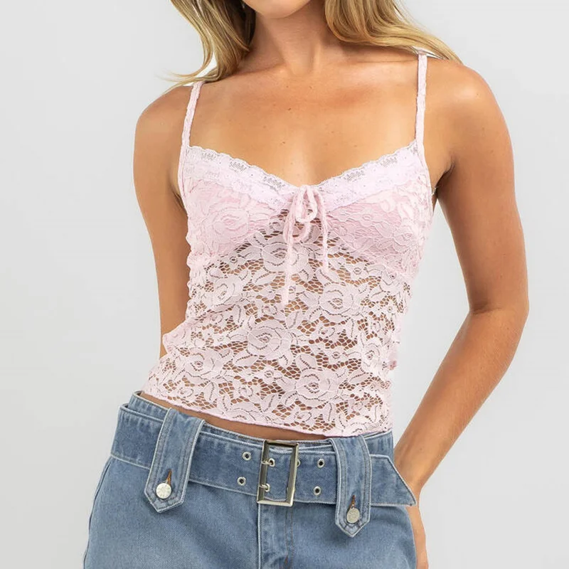 Y2K Lace Crop Top - Summer Sexy Spaghetti Strap Camisole