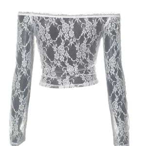 Y2K Lace Crop Top: Off-Shoulder Long Sleeve Shirt for Club Streetwear