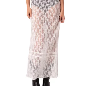 Y2K Lace Full Slip Maxi Skirt: Elastic Waist Slim Fit See-Through Streetwear