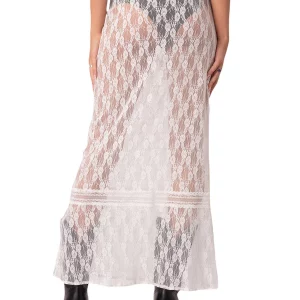 Y2K Lace Full Slip Maxi Skirt: Elastic Waist Slim Fit See-Through Streetwear