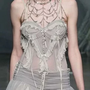 Y2K Lace Ruffles Crop Top - Grey Fairycore Balletcore Mini Vest - Chic Summer Party Holiday Camisole