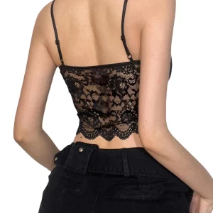 Y2K Lace Split Camisole: Sexy Sleeveless Crop Top for Vintage Streetwear