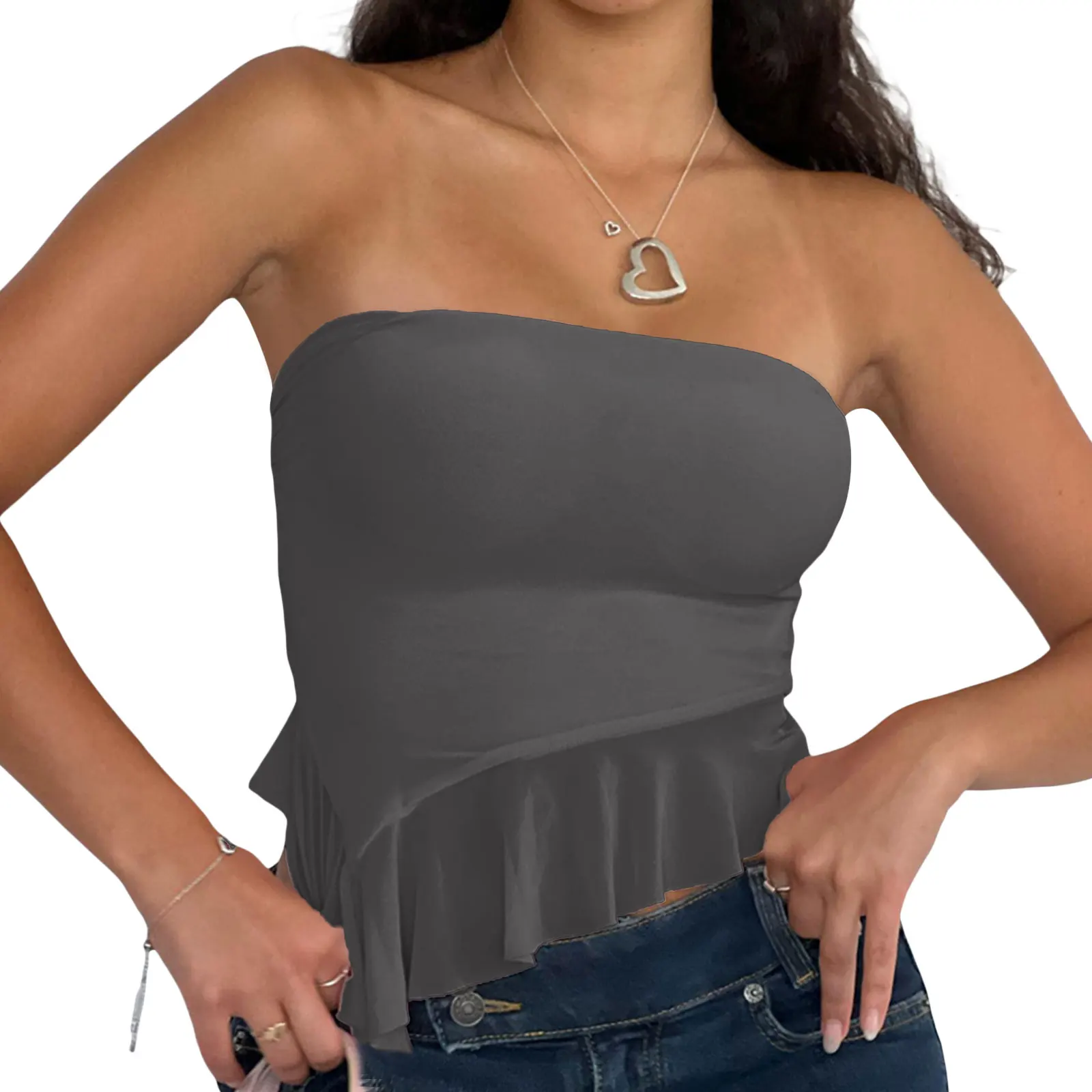 Y2K Lace Strapless Tube Top - Off Shoulder Bustier Crop Top