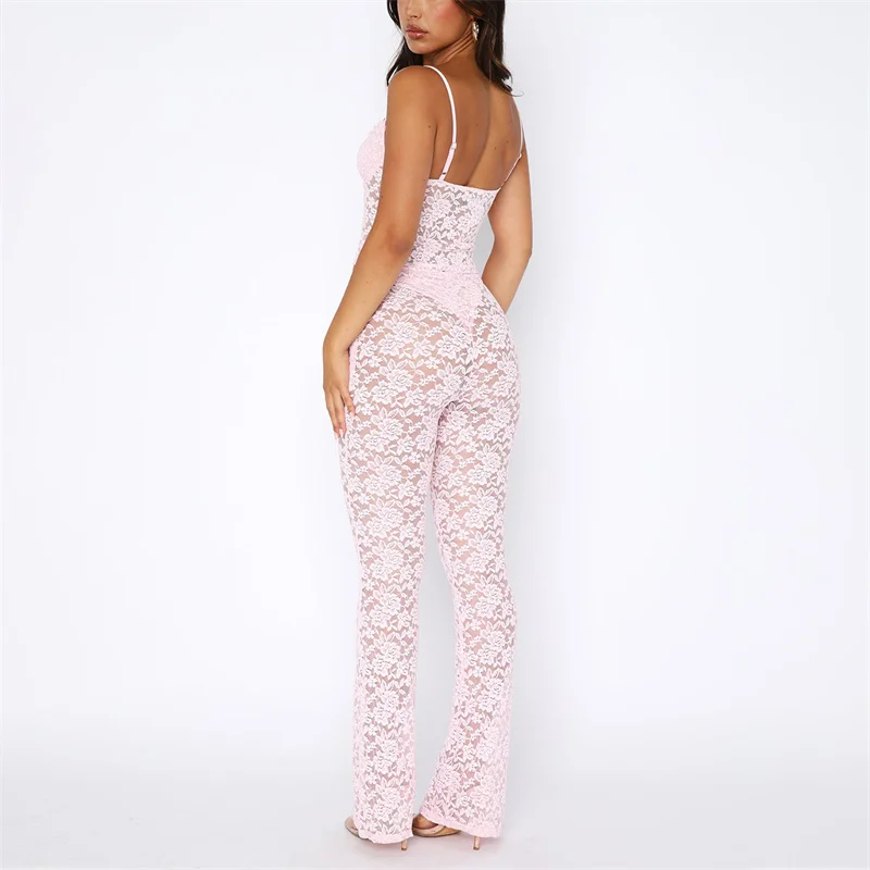 Y2K Lace Two-Piece Set: Spaghetti Strap Crop Top & Pants - Clubwear