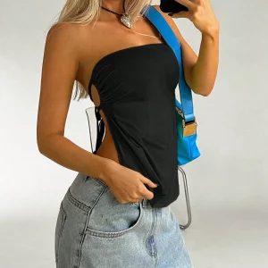 Y2K Lace-Up Halter Top: Women's Solid Color Sexy Fashion