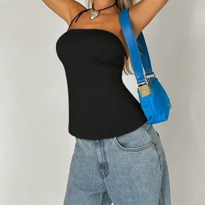 Y2K Lace-Up Halter Top: Women's Solid Color Sexy Fashion